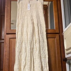 Wide Leg Cream-Colored Pants Chunky Knit Size Medium  NWT Spring Fall